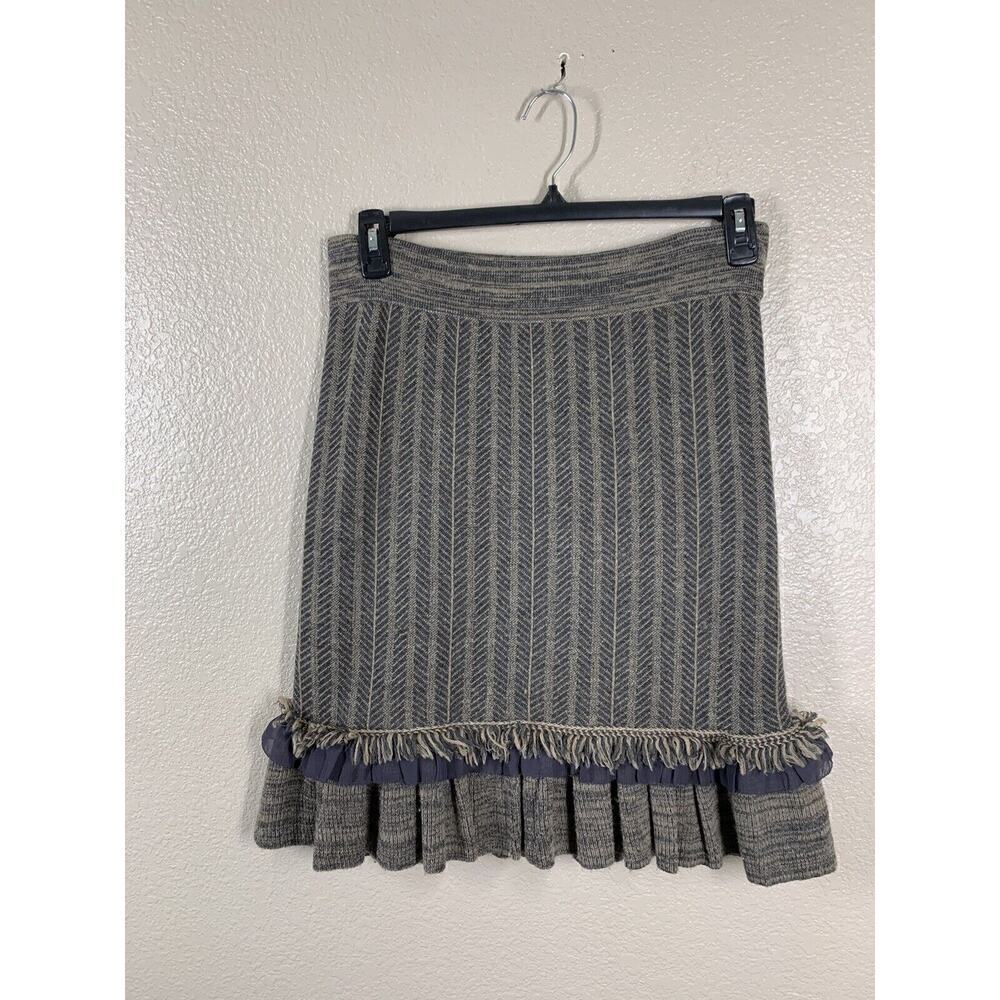 Bryan Bradley Wool Blend Skirt Small S Fringe Ruffle Hem Retro Dark Academia